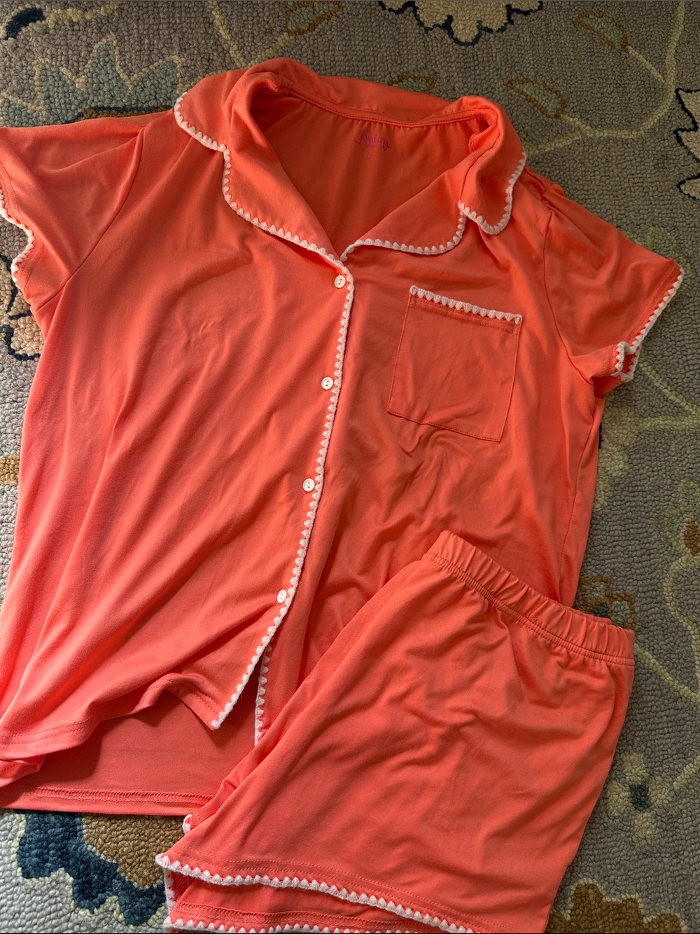 Women's Coral Short Sleeve Pajama Set with Trim